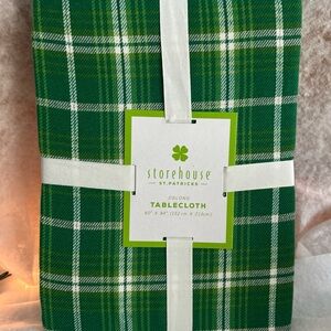 Storehouse St Patricks Day Green Tartan Plaid Tablecloth White Silver 60…